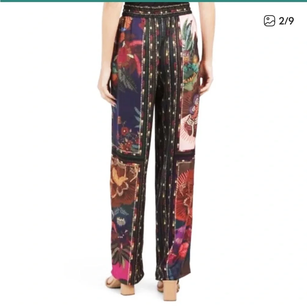 NEW! House of Harlow Scarf Print Satin Pull on Floral Print Pants M Boho - Picture 2 of 9